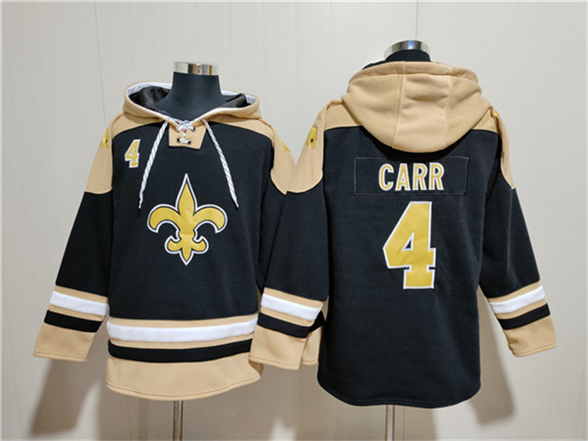 Men's New Orleans Saints #4 Derek Carr Black Ageless Must-Have Lace-Up Pullover Hoodie Men's New Orleans Saints #4 Derek Carr Black Ageless Must-Have Lace-Up Pullover Hoodie